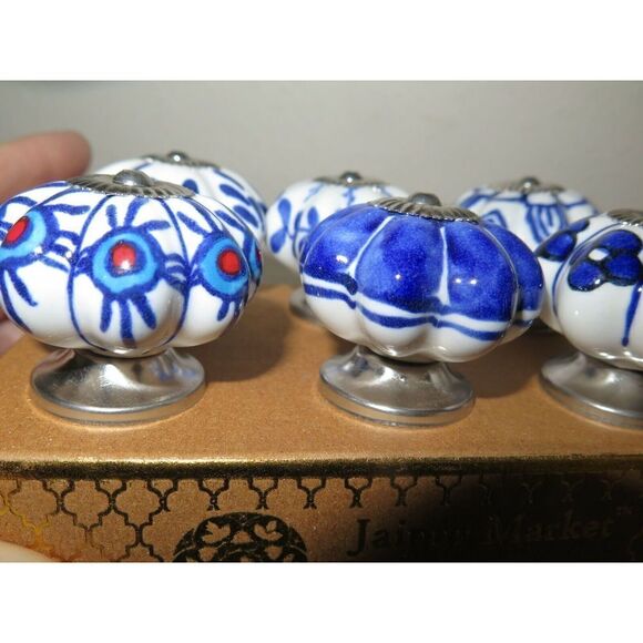 Jaipur Market Blue/White Design Ceramic Drawer Knobs, Set Of 6 - Picture 7 of 9